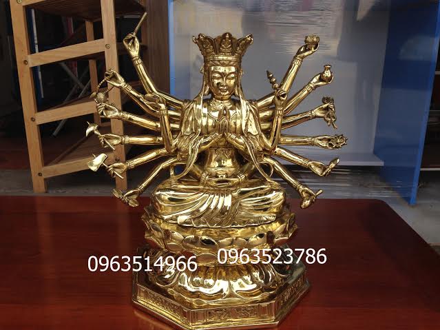 Tượng Phật Mẫu Chuẩn Đề Đồng Vàng Cao 39 cm