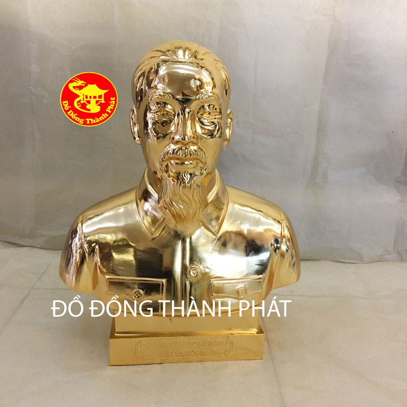 Tượng Bác Hồ Bằng Đồng Mạ Vàng Bán Thân Cao 40 cm