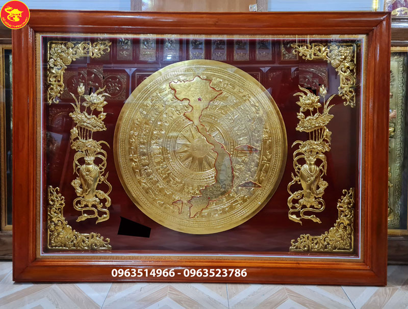 Hoàn Thiện Bức Tranh Mặt Trống Bình Sen Treo Phòng Thờ Đẹp Dát Vàng