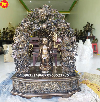 Đúc tượng đồng Tòa Cửu Long Bằng Đồng Cao 1,27 m Hoàn Thiện Bàn Giao Chùa Hưng Yên