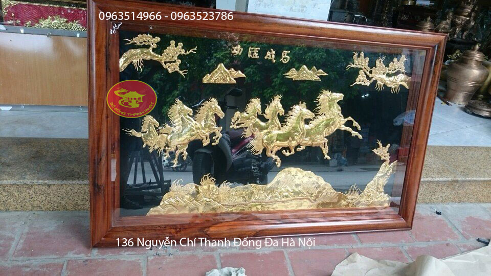 Tranh Đồng Bát Mã Thành Công Thiếp Vàng 9999