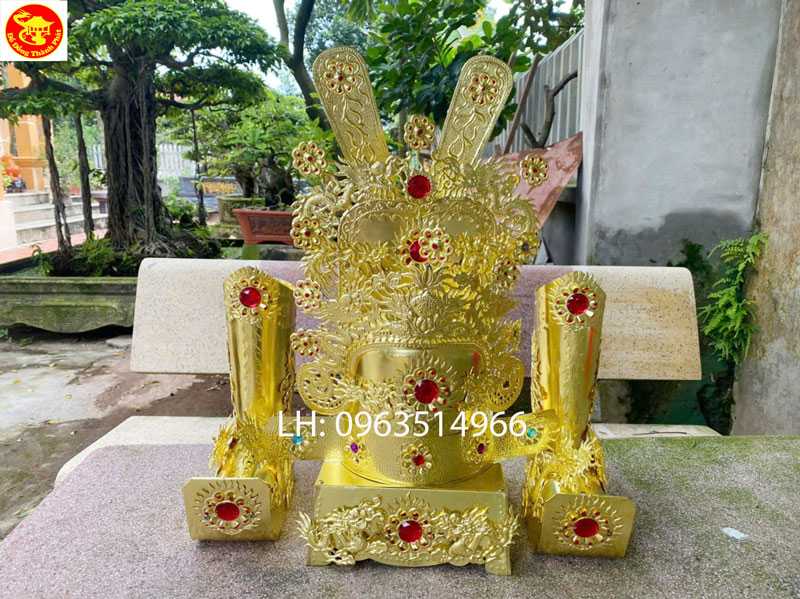 Bộ mũ hia thờ cúng bằng đồng đẹp 