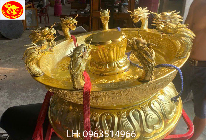 hoàn thiện chậu tắm phật cửu long bằng đồng cho khách