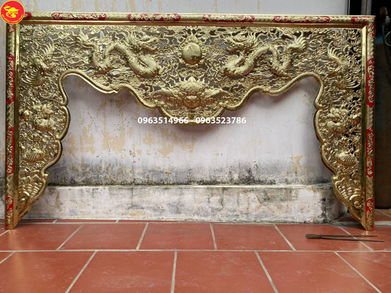cửa võng thờ bằng đồng mẫu tứ linh long lân quy phụng dài 2,28 m