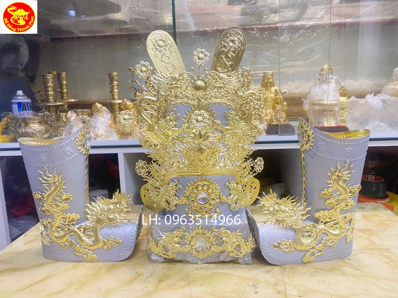 Bộ mũ quan thờ ông hoàng bơ bằng đồng