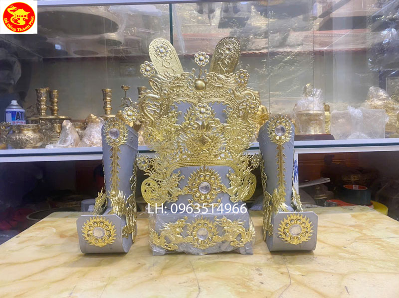Bộ mũ thờ bằng đồng ông hoàng bơ cao 50 cm
