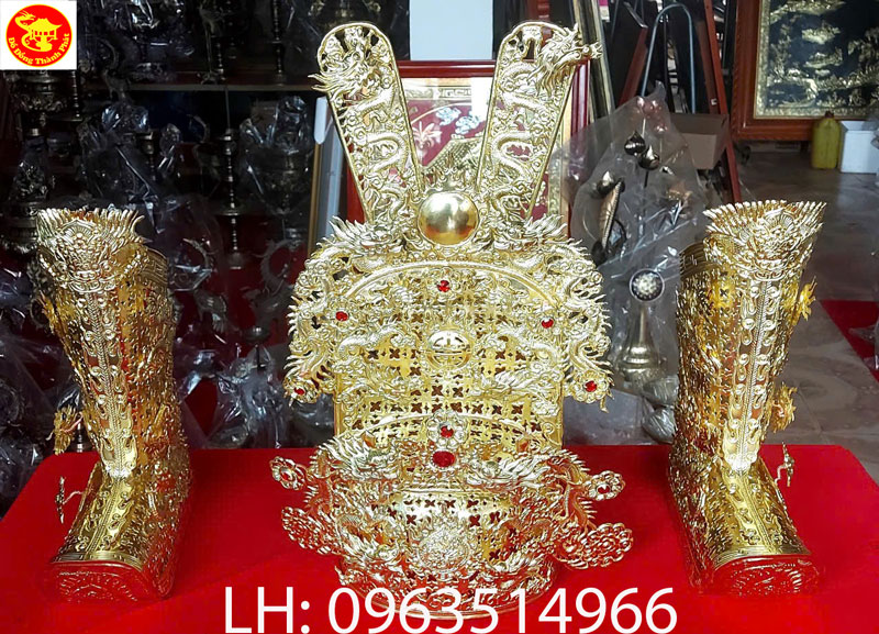 bộ mũ hia thờ bằng đồng đẹp