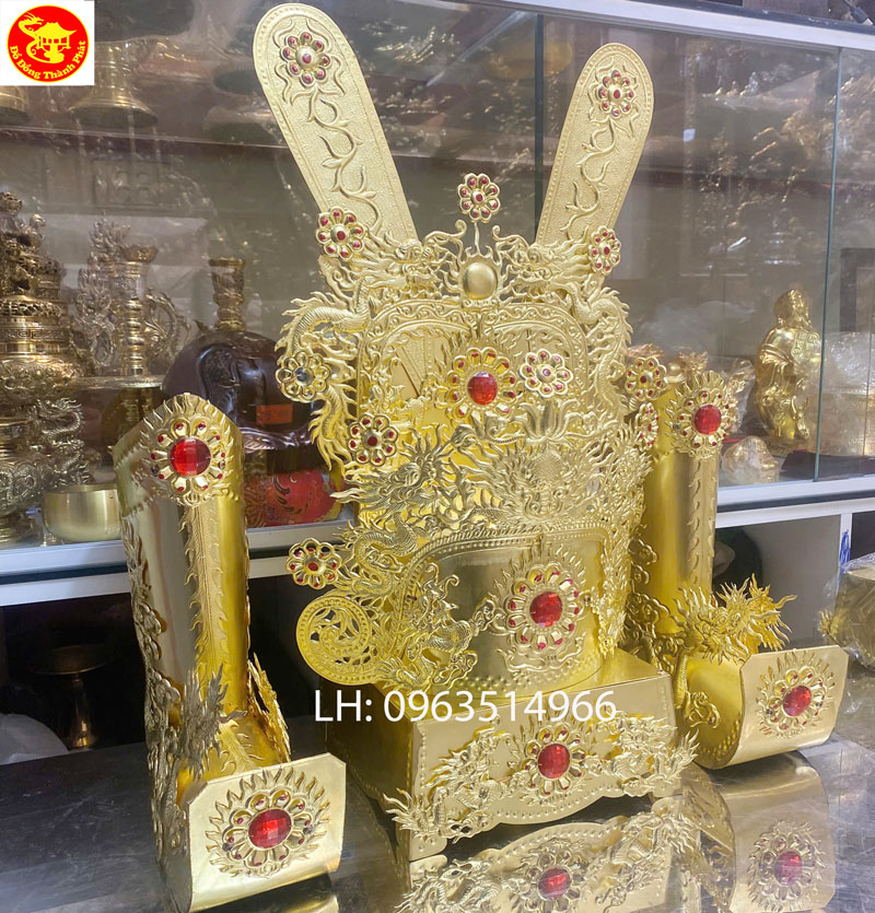 bộ mũ thờ bằng đồng đẹp thờ thành hoàng làng