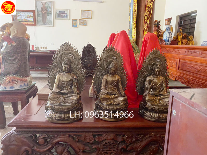 bộ tượng phật dược sư lưu lyw quang phật bằng đồng 