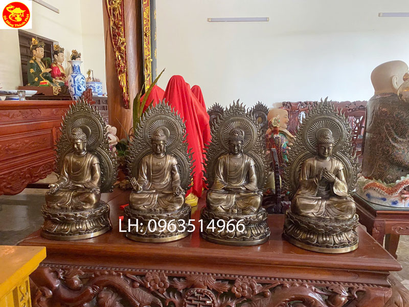bộ tượng phật dược sư lưu ly bằng đồng diện đẹp
