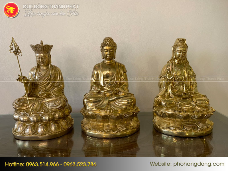 Bộ Tượng Tam Thế Phật bằng đồng vàng cao 48 cm