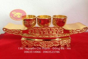 Bộ Ly Ba CHén Mạ Vàng 24 k Cao cấp