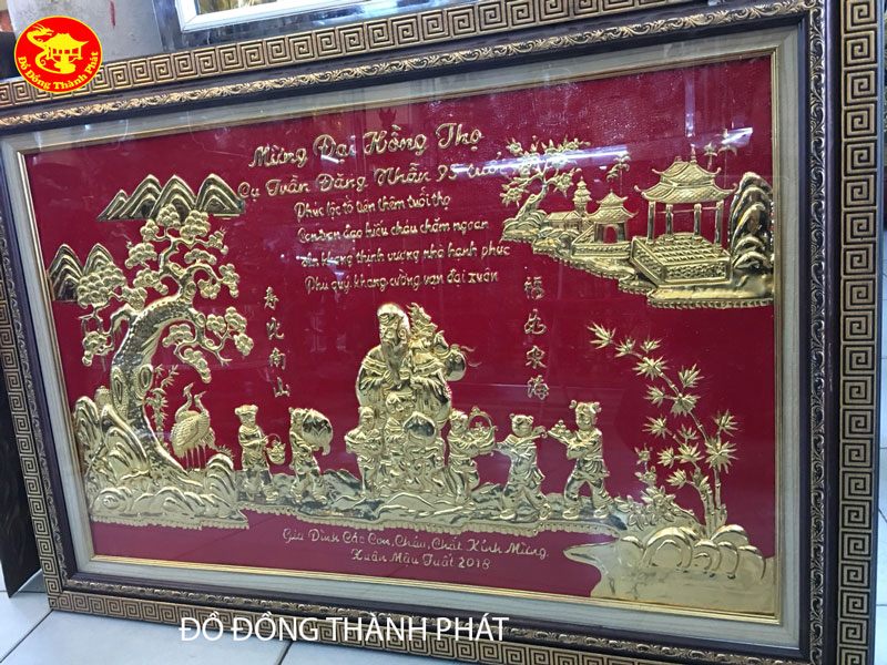Tranh Mừng Thọ Cụ Ông Bằng Đồng Mạ Vàng 24 k