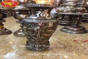 Lọ Lục Bình Long Phụng Khảm Tam Khí cao 42 cm