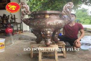 Lư Đồng Khảm Ngũ Sắc Cực Đẹp Cao 1,27 m