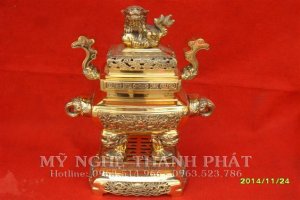 Bộ đồ thờ bằng đồng Lư đỉnh vuông hàng 3 liên doanh