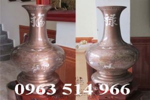 Đôi Lọ Đồng Mỹ Nghệ Lục Bình Phúc Lộc Đồng Đỏ Khảm Bạc