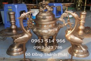 Bộ Đồ Thờ Cúng Đồng Mỹ Nghệ Khảm Bạc Tam sự đỉnh 60 cm