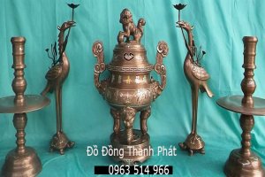 Bộ Đồ Thờ Cúng Đồng mỹ nghệ Khảm Tam Khí Cao Cấp