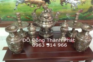 Bộ Đồ Thờ Cúng Đồng Khảm Tam Khí Đầy Đủ Cao 60 cm